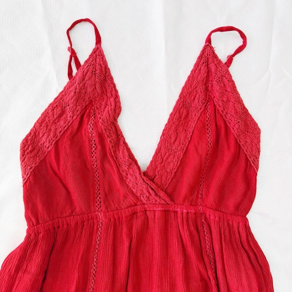 tomato red crochet gauze maxi dress - Picture 6 of 9